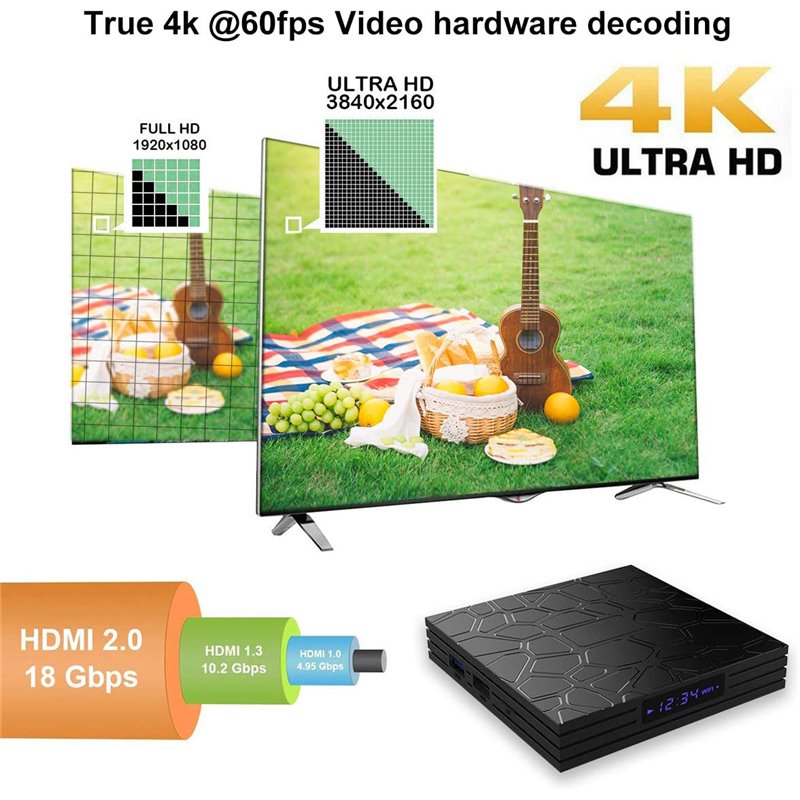Box Android Full HD 4K Boitier Multimedia HDMI Bluetooth WiFi 4GB RAM