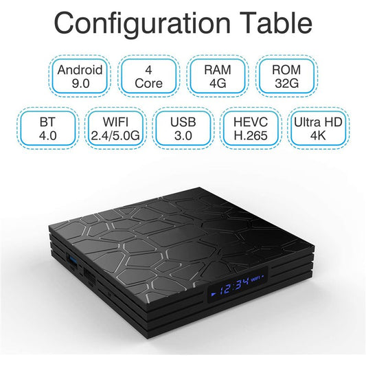 Box Android Full HD 4K Boitier Multimedia HDMI Bluetooth WiFi 4GB RAM